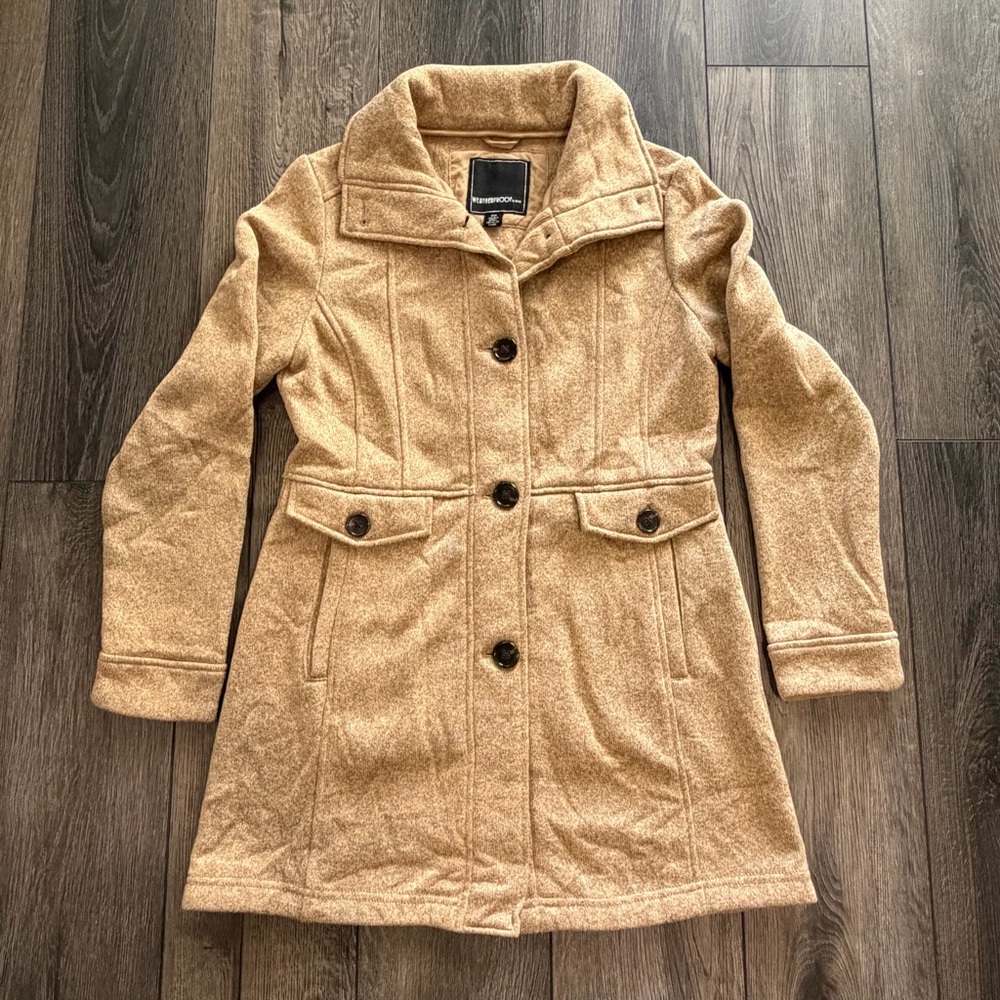 Weatherproof 1948 Fleece Button-Front Walking Coat Jacket Tan M Cozy Warm